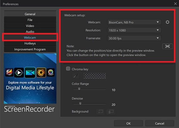Screen Recorder 4 - Webcam-Einstellung